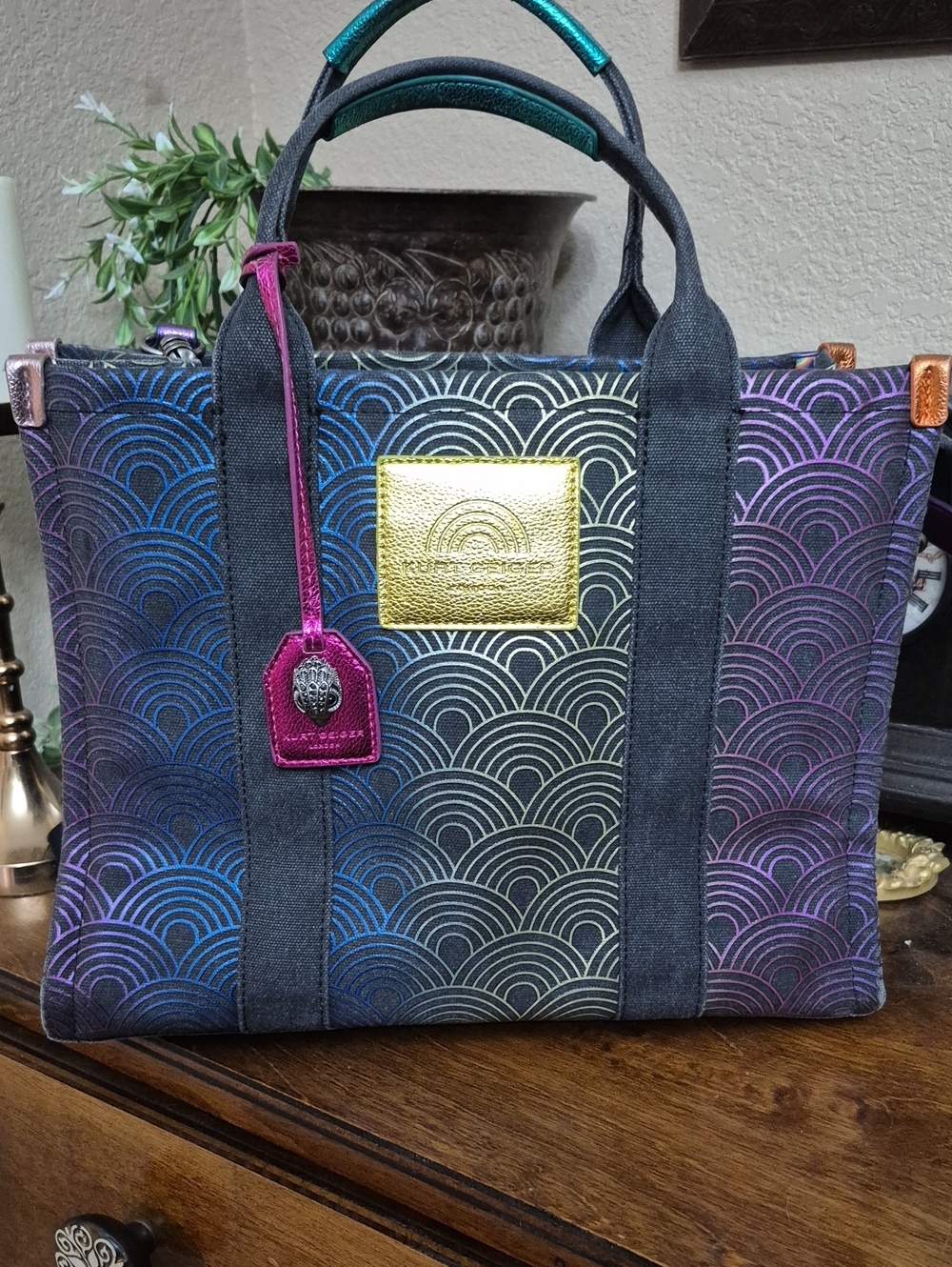 Kurt Geiger Multicolor Ombre Wave Tote with Gold Patch